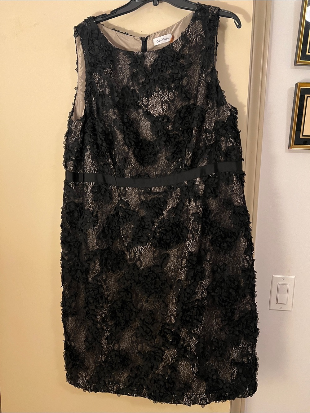 Calvin Klein Black Floral Applique Sheath Dress